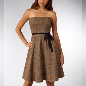 Corey Lynn Calter CLC Anthropologie Crinkle Glen Plaid Strapless Dress Sz 4